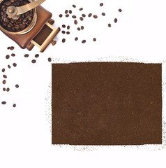 Coffee powder in the shape of Colorado and a coffee mill.(series