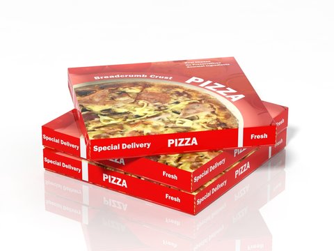 3D pizza boxes isolated on white background