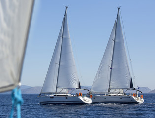 Sailing ship yachts during regatta in the Mediterranean Sea.