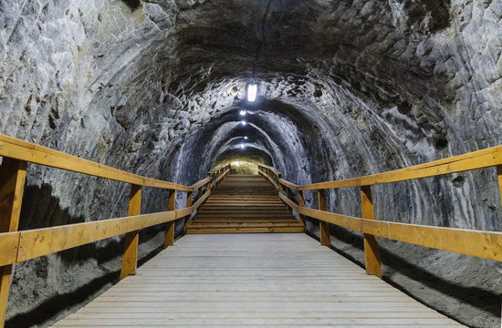 Stairs inside tunnel in salt mine