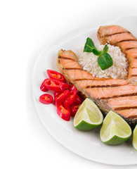 Grilled salmon steak with rice