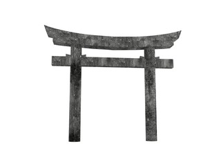 Single stone Japanese gate Torii on white background