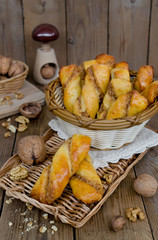 Homemade pastries with cheese and walnut stuffing