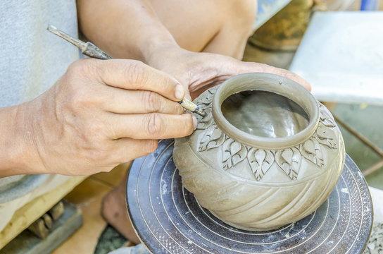 Thai people making clay potery
