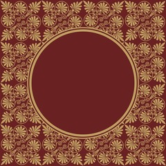 round Burgundy frame on seamless texture with Greek ornament