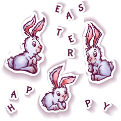 Set of cartoon cute rabbits. Vector illustration