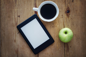 E-book reader and coffee