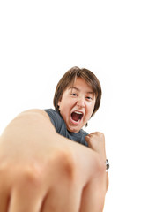 Obraz premium aggressive in fight gesturing no fear trying to punch
