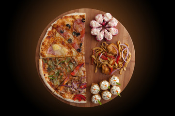 Obraz na płótnie Canvas pizza and sushi f