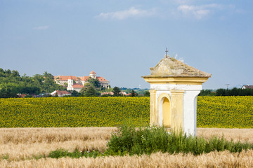 God's torture with sunflower field and Jaroslavice Castle, Czec
