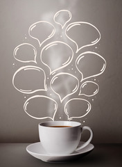 Coffee mug with hand drawn speech bubbles