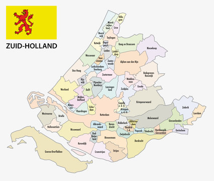 south holland administrative map with flag