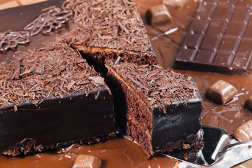 still life of chocolate with chocolate cake