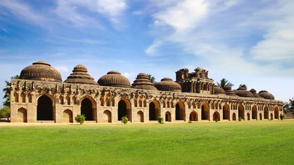 Ancient ruins of Elephant Stables. Hampi, India. - 76266539
