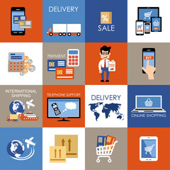 Internet shopping, e-commerce, online shopping set icons.