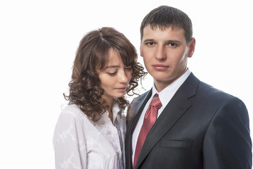 Portrait of Young Caucasian Couple Standing Together. Isolated o