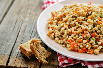 barley porridge with meat and vegetables