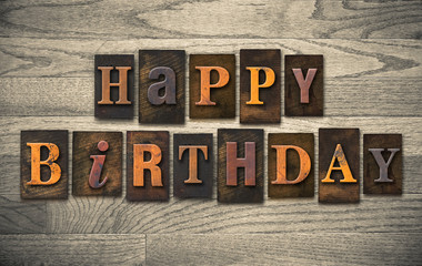 Naklejka premium Happy Birthday Wooden Letterpress Concept