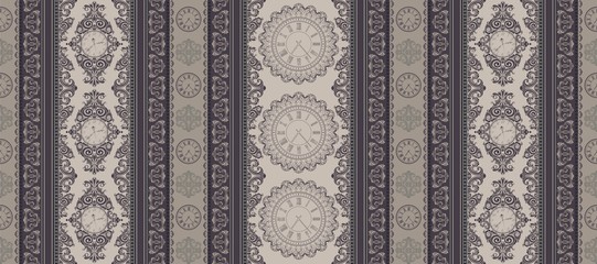 papel pintado con relojes ocre