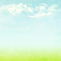 Fototapeta na wymiar Blue sky, clouds and green field summer background