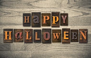 Fototapeta premium Happy Halloween Wooden Letterpress Concept