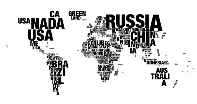 Word cloud of world map in 4k resolution