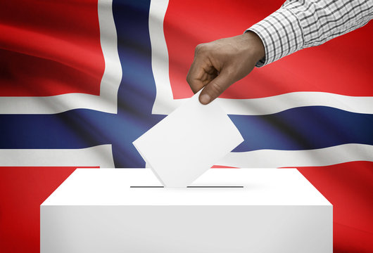 Ballot box with national flag on background - Norway