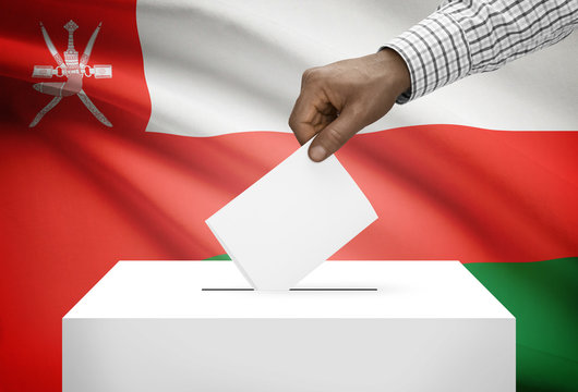 Ballot box with national flag on background - Oman