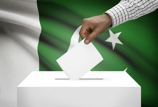 Ballot box with national flag on background - Pakistan
