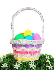 Easter Basket of Eggs on White