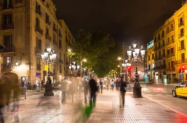 Fotobehang La Rambla street at night in Barcelona. Spain © Ekaterina Belova