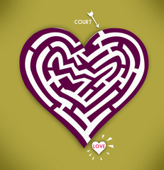 Heart Maze in Gold Background. Love and courtship concept