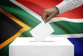 Ballot box with national flag on background - South Africa
