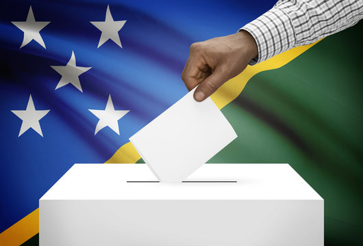 Ballot box with national flag on background - Solomon Islands
