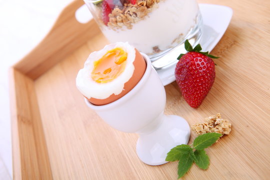Healthy Breakfast with Boiled Egg and Granola