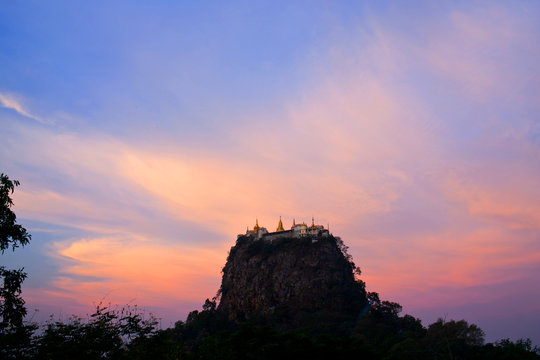 Mount Popa and Taung Kalat monastery at sunset, Myanmar