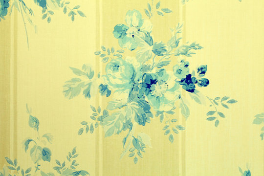 vintage wallpaper with blue flowers floral pattern