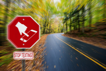 Stop Texting Icon Sign - Fall Country Road - 76271192