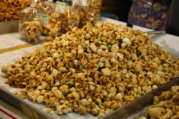 pork snack, pork rind, pork scratching or pork crackling (Thai s
