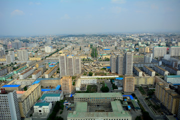 Aerial view of the city, Pyongyang, North-Korea