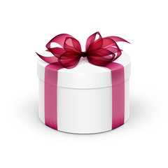 White Round Gift Box with Red Ribbon and Bow
