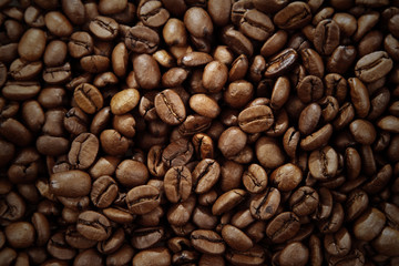 Close up of roasted coffee beans background