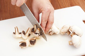 cutting mushrooms