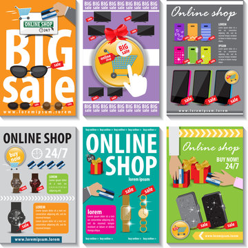 Online Shop Placard Template Set - Vector Illustration, Graphic Design, Editable For Your Design