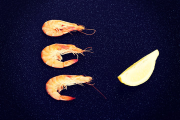 Fresh shrimps with lemon.