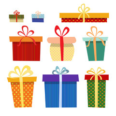 Set of gift  boxes in different colors on a white background