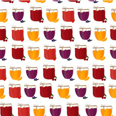 Vector seamless pattern with homemade jam. Friut confiture.