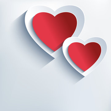 Trendy background with red - grey paper 3d hearts
