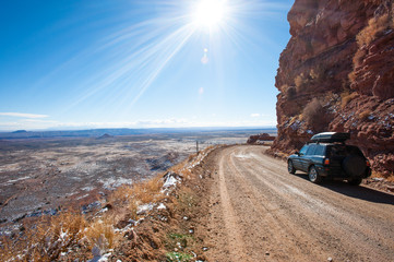 Moki Dugway, an unpaved dangerous road in south Utah, USA