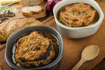 French onion soup with baked toast